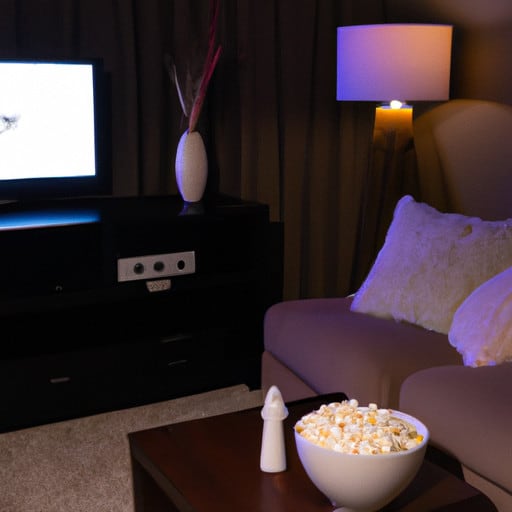 An image showcasing a cozy living room with a modern television displaying various channels on Sling TV